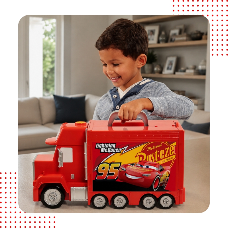 Agora seu pequeno pode fazer parte da equipe do Relâmpago McQueen! Para quem é apaixonado por velocidade e pelo Relâmpago, cada brincadeira vira uma nova missão. O RaceGarage™ coloca seu pequeno no comando da própria oficina para imaginar, explorar e criar suas próprias aventuras.